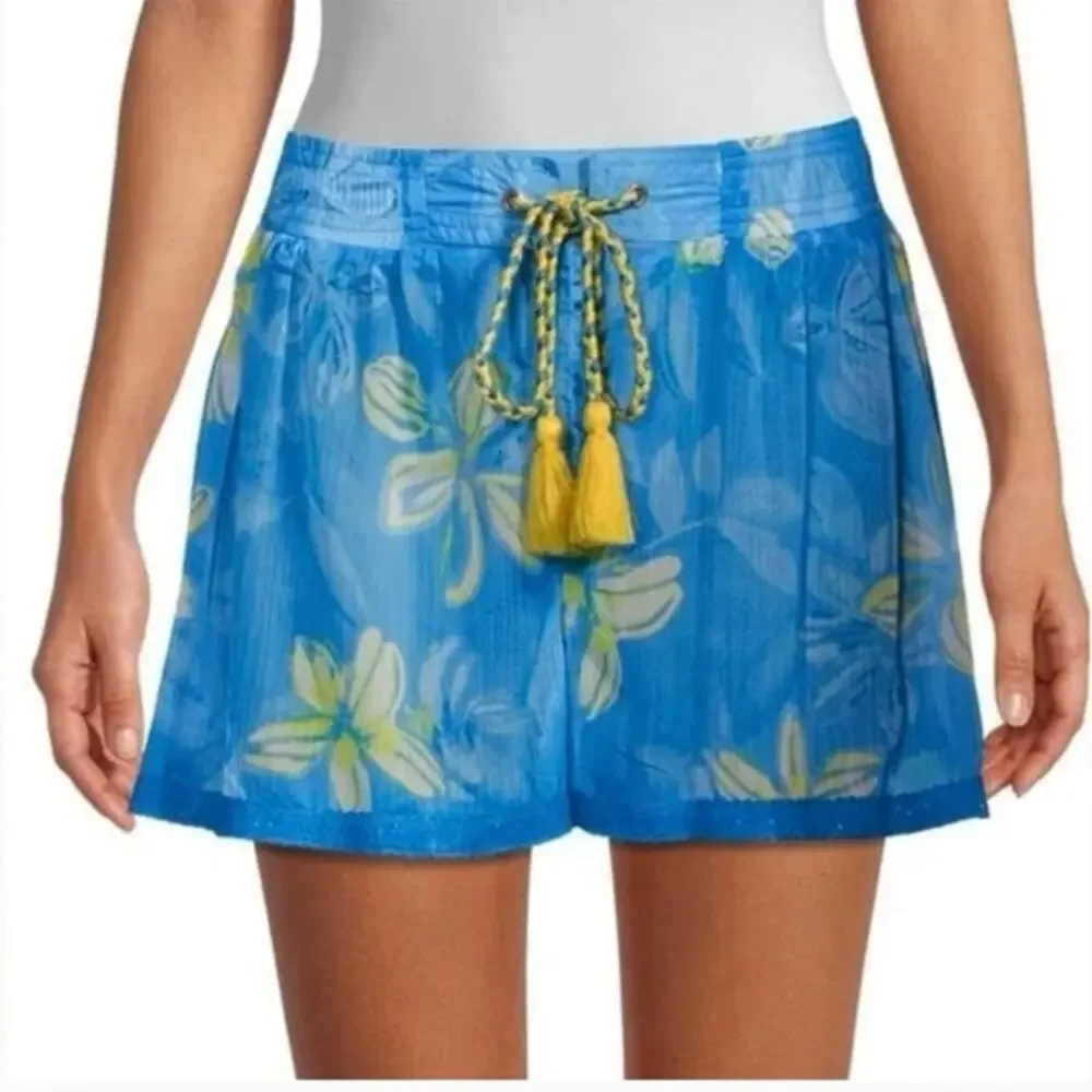RAMY BROOK Shorts NEW Size S Printed Tessa Semi Sheer Blue Elastic Waist $195 - Picture 8 of 8